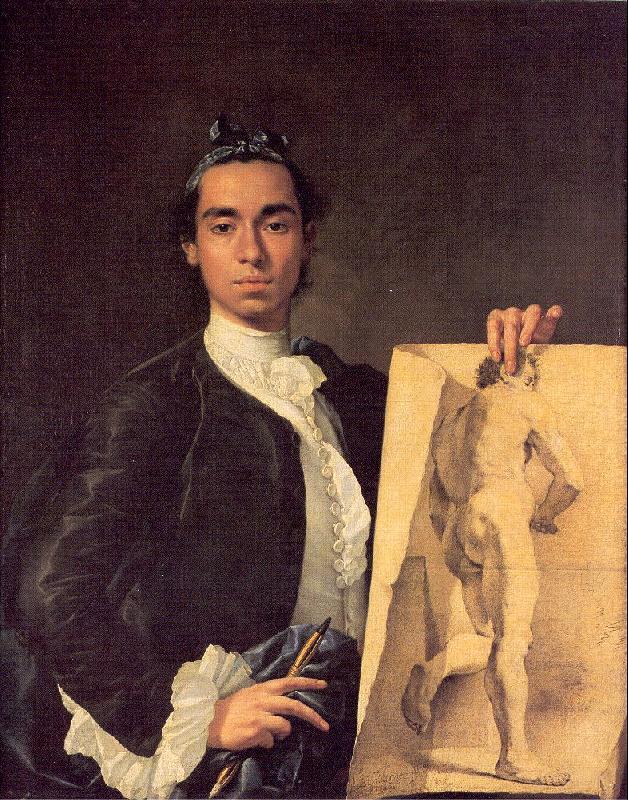Melendez, Luis Eugenio Portrait of the Artist Holding a Life Study oil painting image